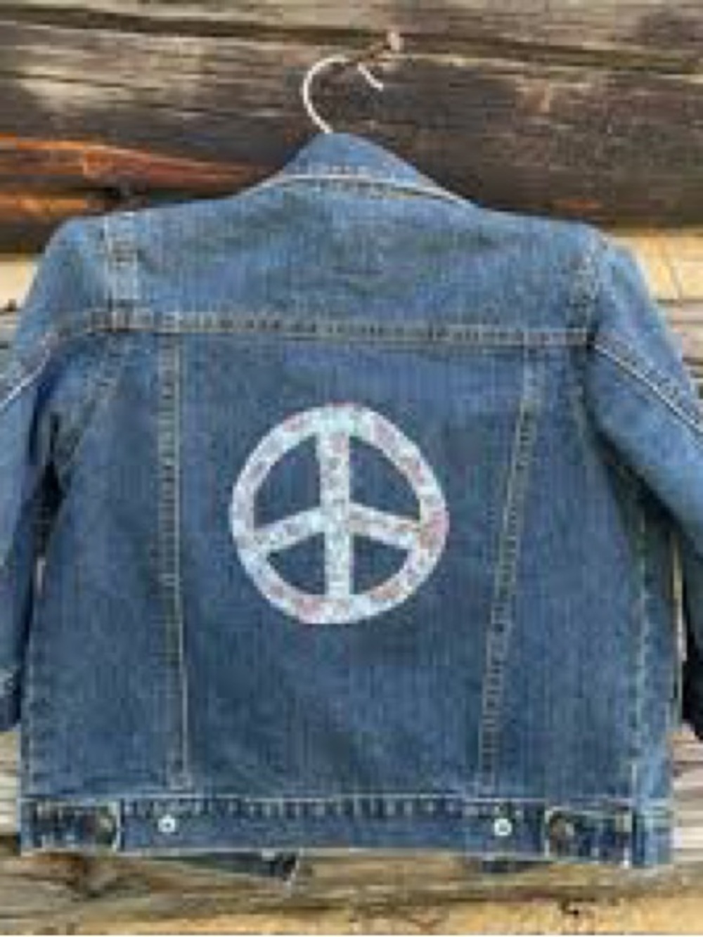 Baccini Blue Denim Jacket with Peace Sign Patch